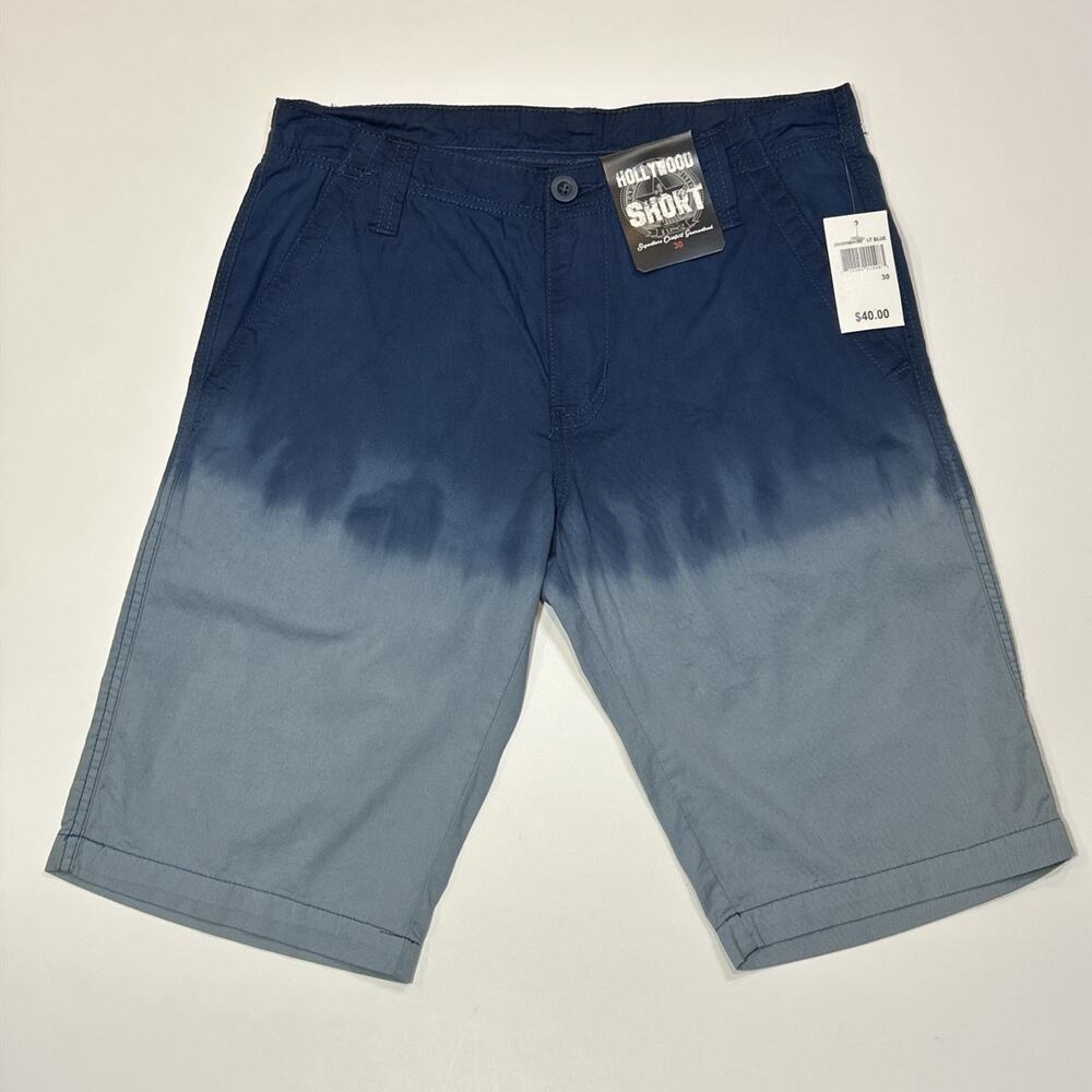 Hollywood Mens Shorts Size 30 Blue Gradient Flat Font 12" Inseam Classic